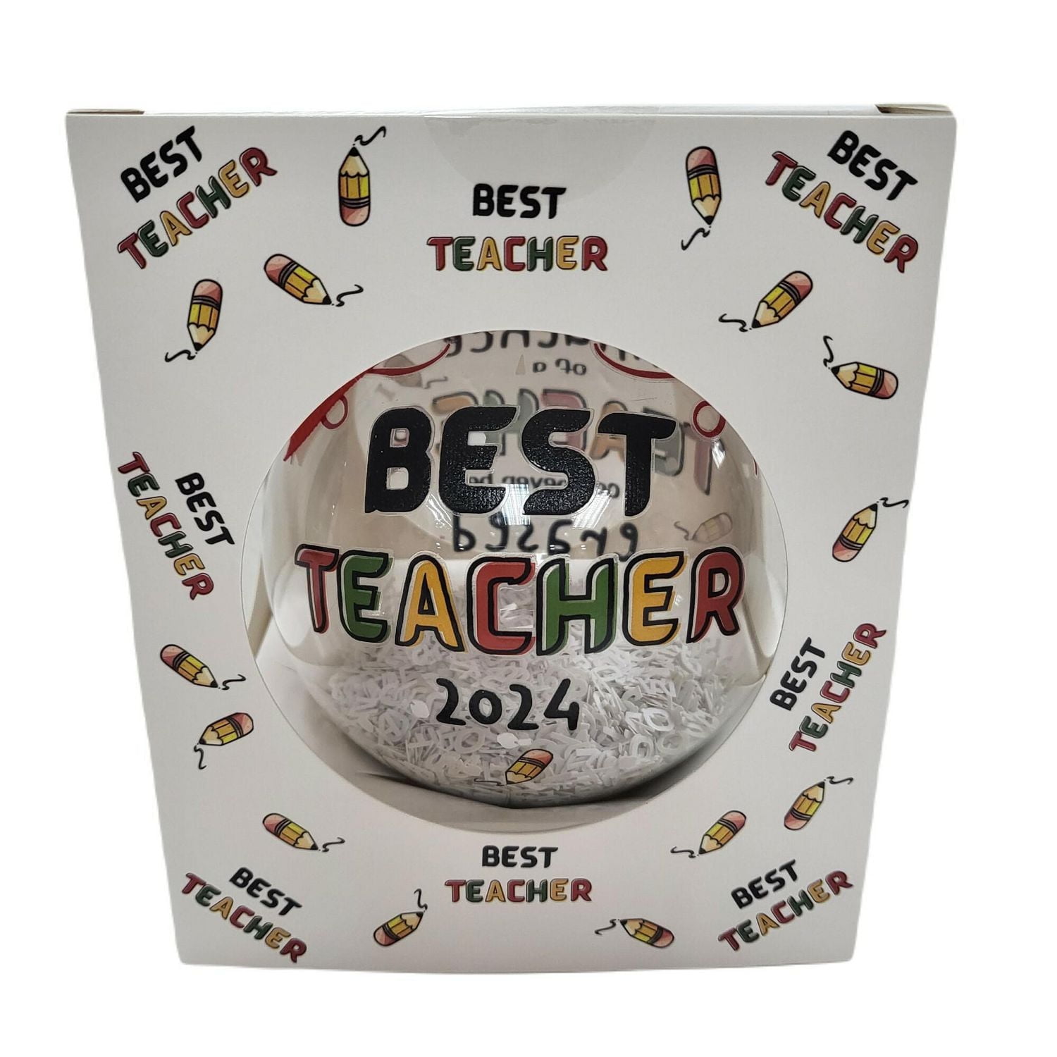 "Best Teacher" Collectible Christmas Glass Ball Ornament, 4 in, Holiday Time, "Best Teacher" Collectible Glass Ball Ornament