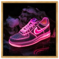 Pink Neon Nike Canvas Sneaker Art Print by Art Remedy, Gold Frame, 20" x 20"