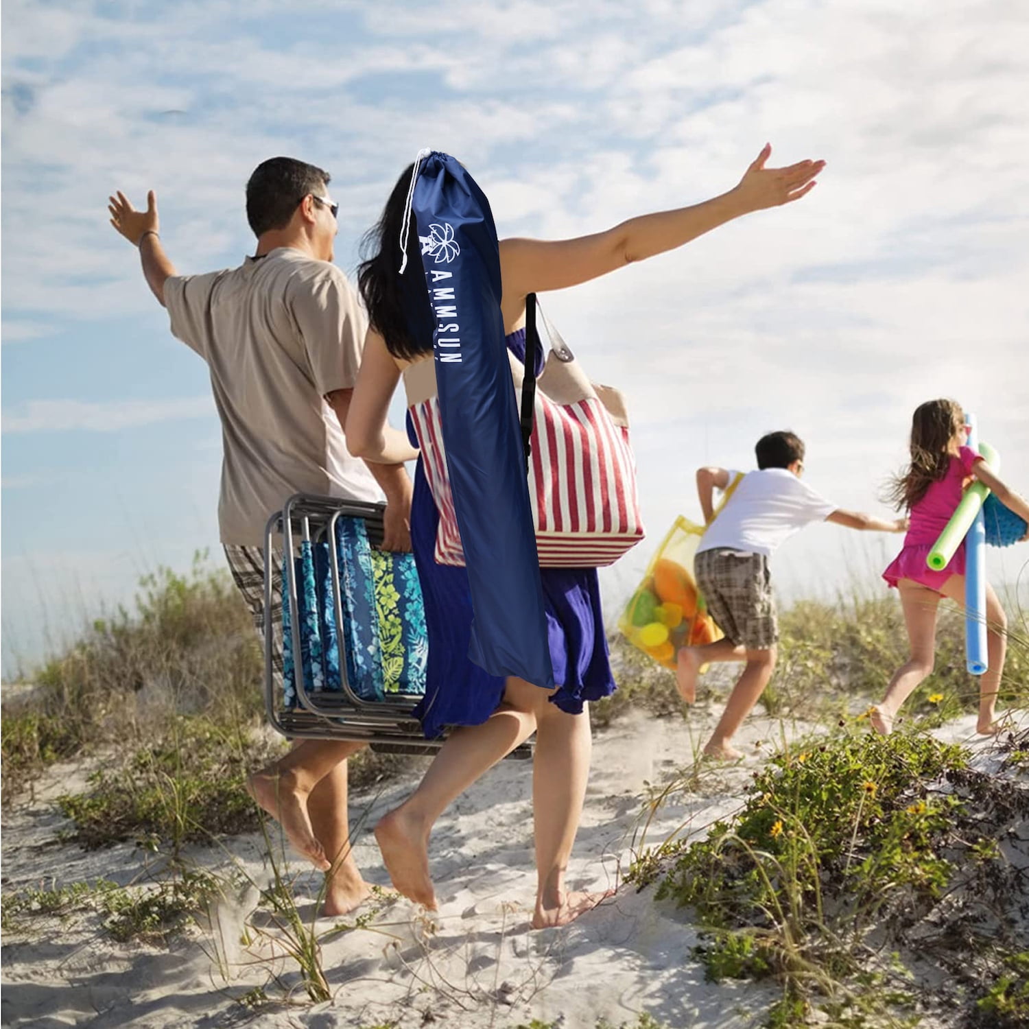 AMMSUN 6.5ft Lightweight Sports Beach Umbrella Portable Shade with Stand for Outdoor Games,Navy Blue