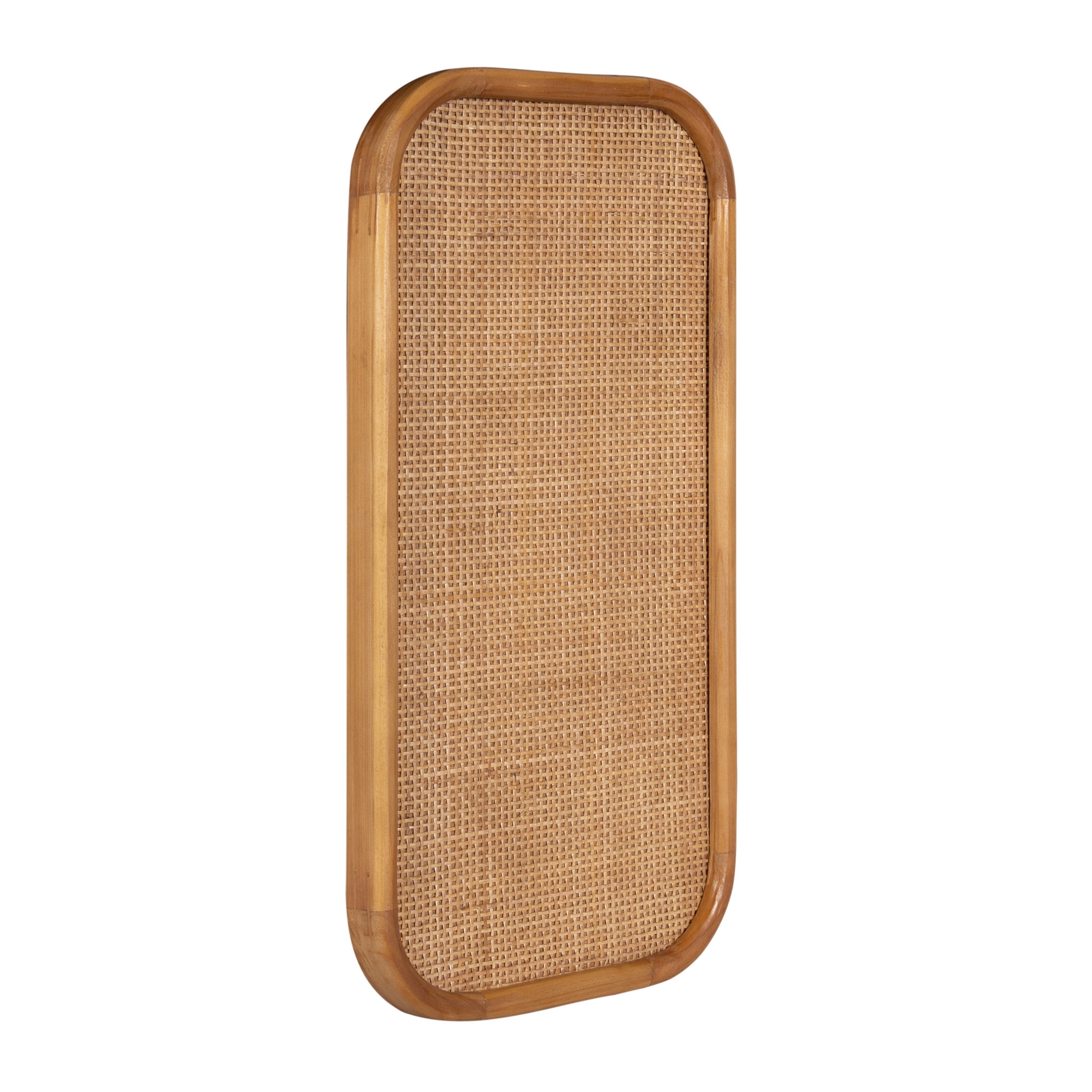 Kate and Laurel Planche Modern Rattan Wall Pinboard, 12 x 24, Natural Wood, Boho Rounded Rectangle Wall Organizer for Use as Cork Board, Vision Board, or Bulletin Board