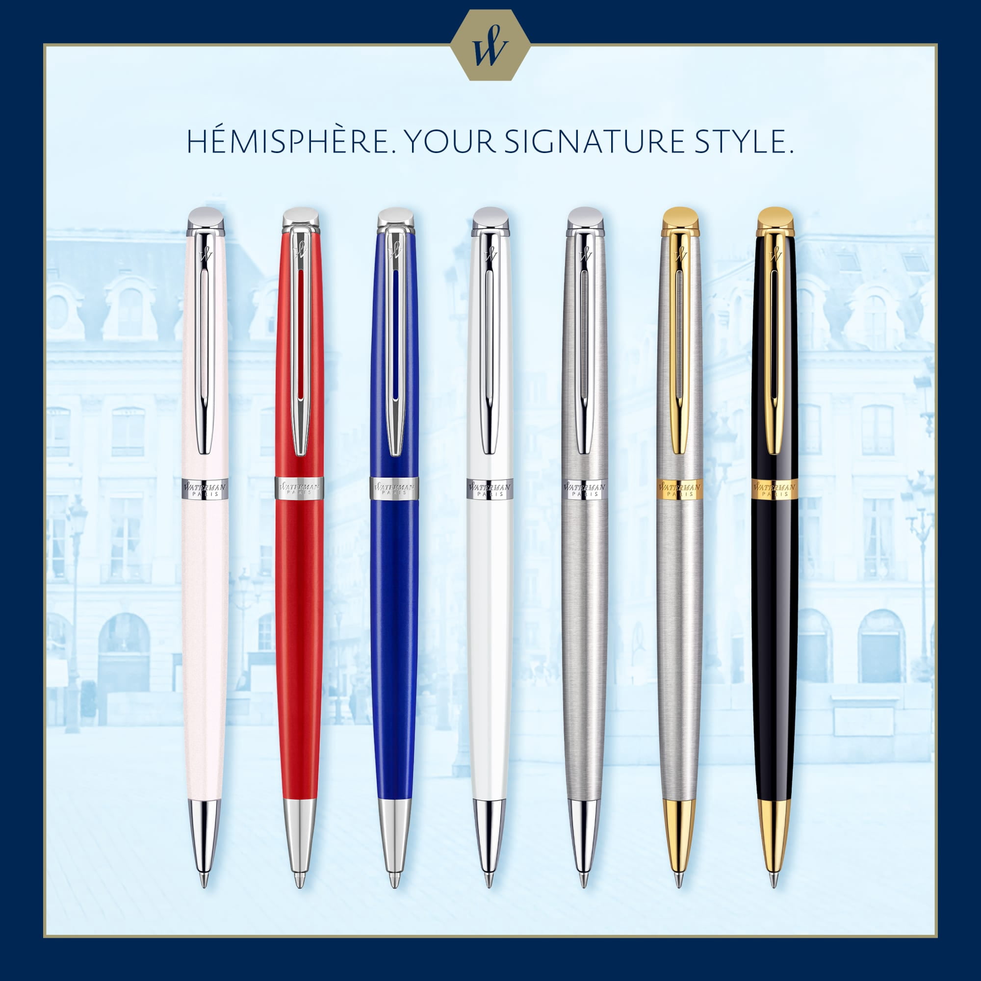 Waterman Hemisphere Ballpoint Pen | Gloss Black with 23k Gold Trim | Medium Point | Blue Ink | Gift Box