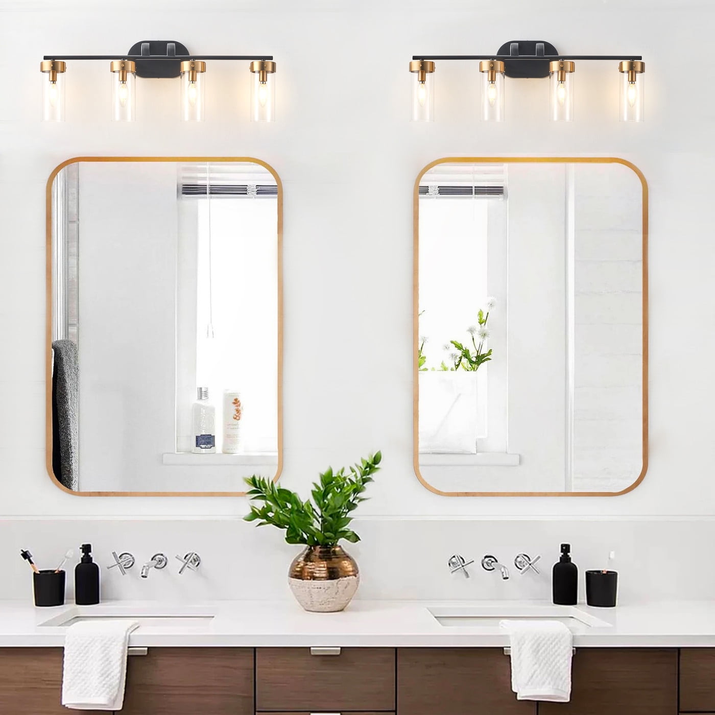 Aiwen 4-Light Bathroom Lighting Fixtures Modern Vanity Light Over Mirror With Clear Glass Shade In Gold Finish