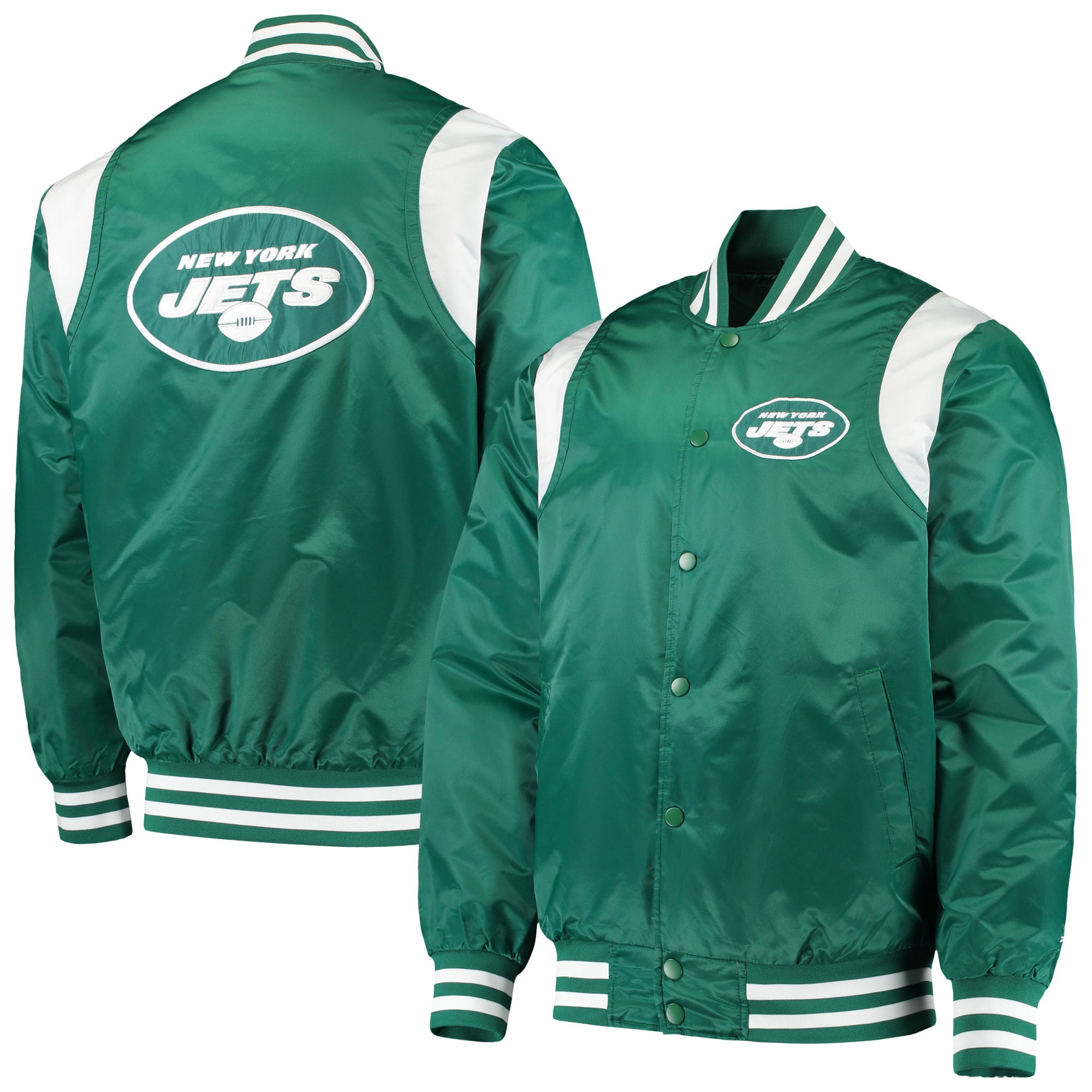 New York Jets Starter Prime Time Twill Satin Varsity Full-Snap Jacket ...