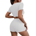 thumbnail image 5 of FUNUONY Womens Workout Sets 2 Piece - Seamless Yoga Outfits Shorts and Crop Top Matching Gym Athletic Clothing Set Two Piece Summer Outfits 2 Piece Sets Suspender Shorts Suit Yoga Sports White Xxl, 5 of 6
