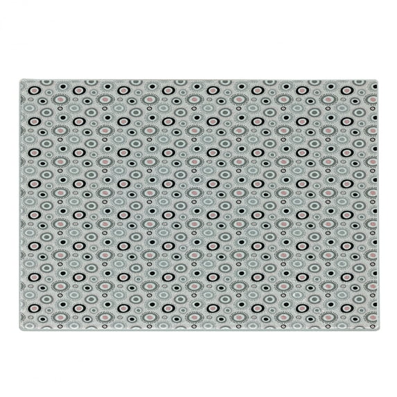 Geometric Cutting Board, Circular Doodle with Playroom Girls Theme, Decorative Tempered Glass Cutting and Serving Board, Small Size, Grey Pale Pink White, by Ambesonne