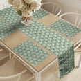 thumbnail image 2 of Ambesonne Damask Table Runner & Placemats, Floral Triangular Mosaic Art, Placemat 4 pcs + Runner 12"x72", Pale Peach and Pale Teal, 2 of 2