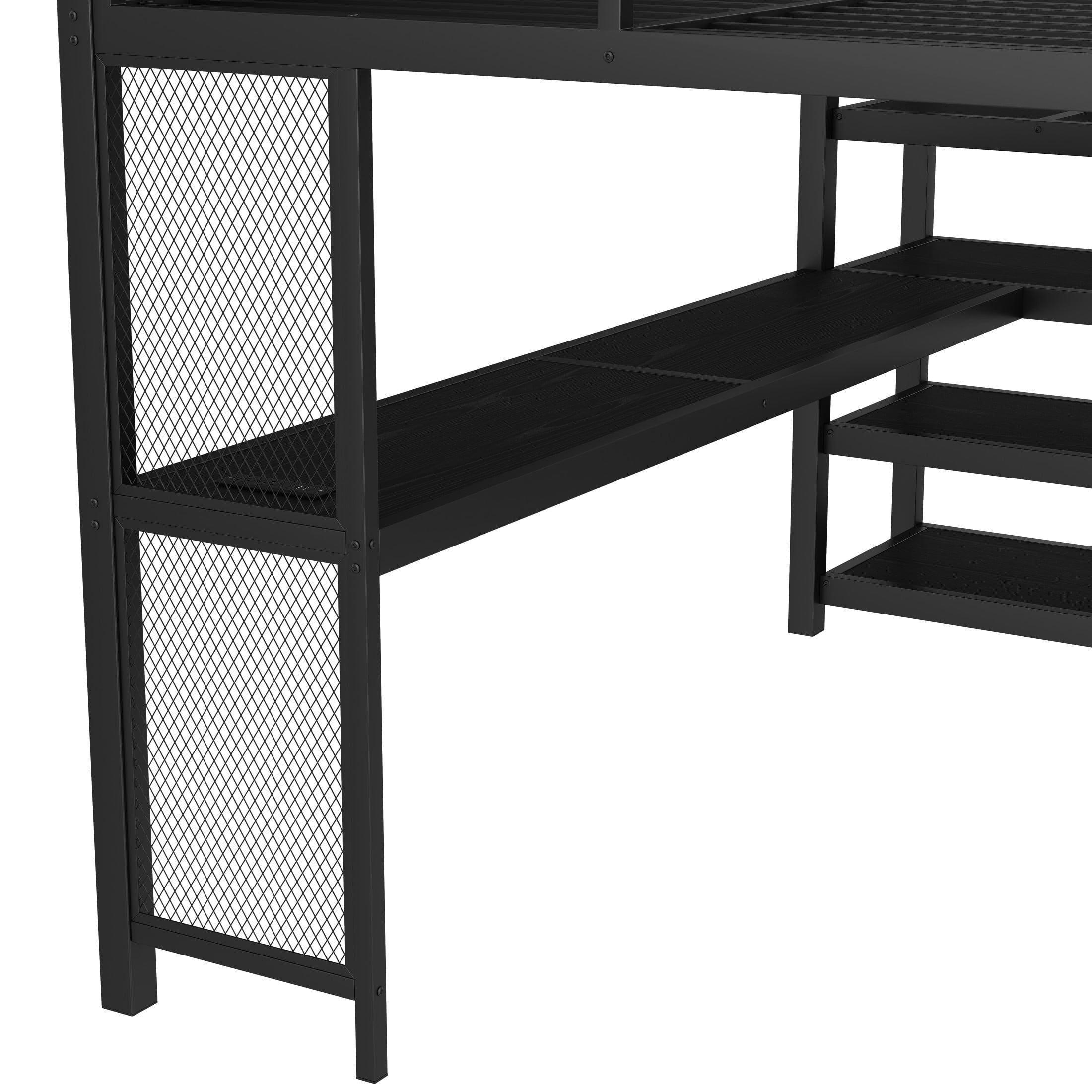 Aukfa Queen Size Metal Loft Bed with Desk and Storage Stairs, Heavy-Duty Bed Frame with USB Ports & LED Lights for Teens, Kids & Adults, Black