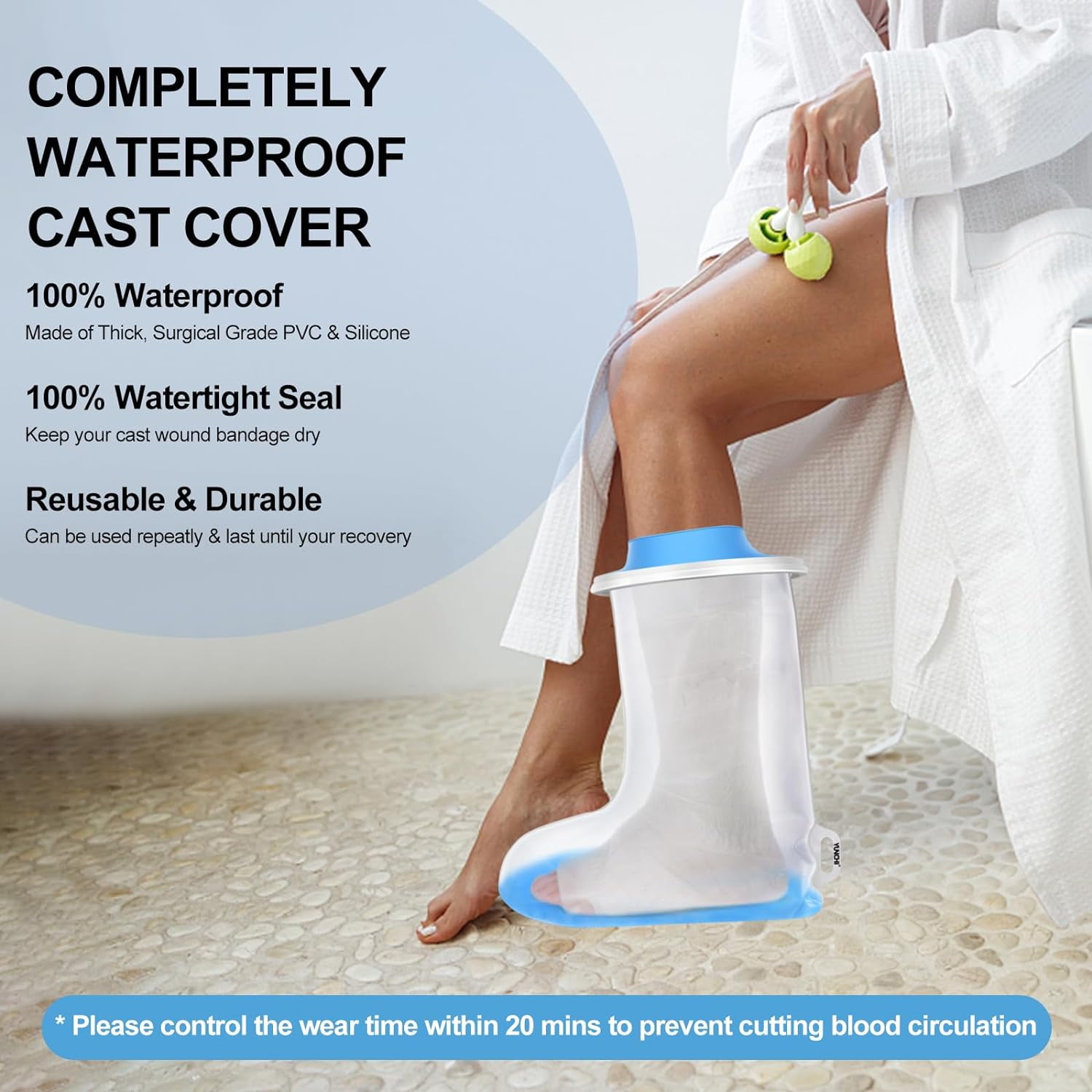 YUNCHI Adult Waterproof Foot Cover for Shower with Slip Resistant Sole, Reusable Foot Cast Protector, Shower Boots for Ankle and Foot Surgery