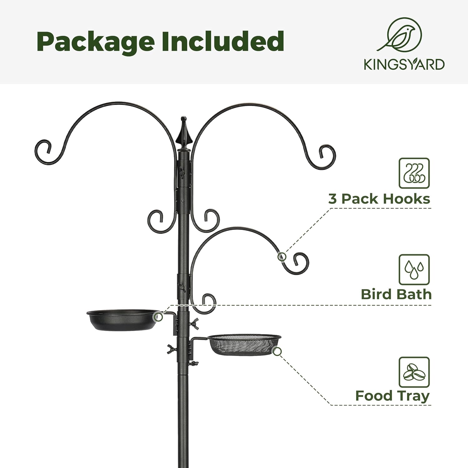 Bird Feeding Station Kit - 85 Inch Feeder Pole with 5-Prong Base, Stand for Outdoors Hanging Feeders, Upgraded in Stability, Black