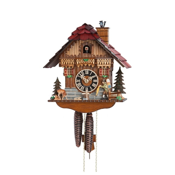 Cuckoo Clock Black Forest house with moving clock peddler