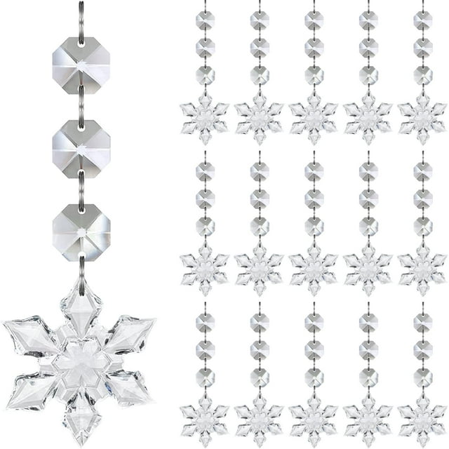 Adornos para árbol de Navidad con forma de copo de nieve, paquete de 30, adornos colgantes de copo de nieve de cristal acrílico, decoración de invierno para el país de las maravillas, adornos navideño