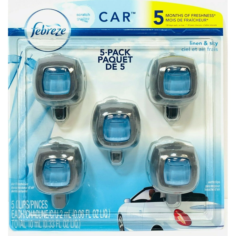 Febreze 5 Pack Car Vent Clips Air Freshener Linen & Sky