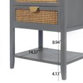 thumbnail image 5 of 29" Bedside Table with 2 Drawer and Shelf, Solid Wood End Table with Naturel Rattan and Semi-Circular Metal Handle, Side Table Furniture for Bedroom Living Room Study, Capacity of 130 Pounds, Gray, 5 of 9