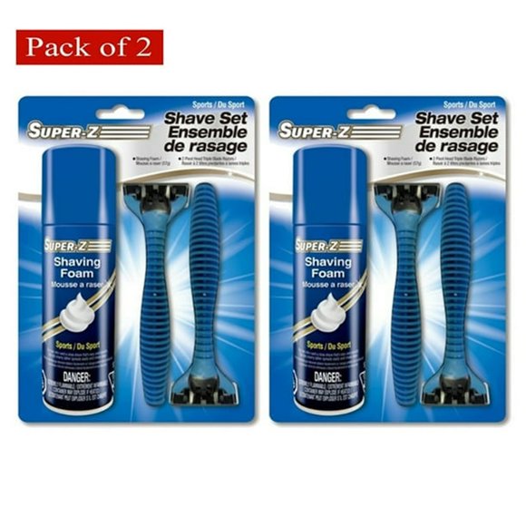 Super-Z Trousse de Sport et de Voyage en Mousse à Raser avec 2 Rasoirs (Lot de 2)