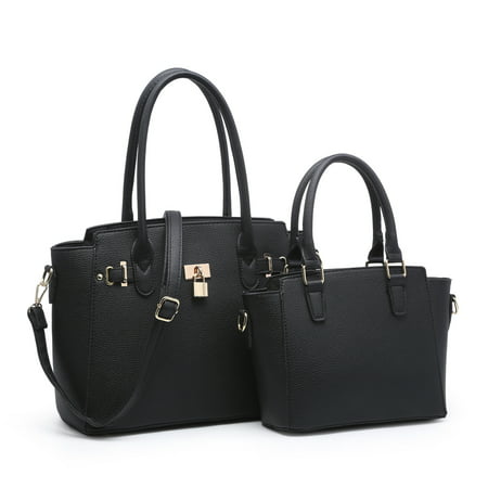 Purses and Handbags for Women Fashion Ladies, POPPY Designer Shoulder Bag Top Handle Satchel 2 Pieces Set, Black