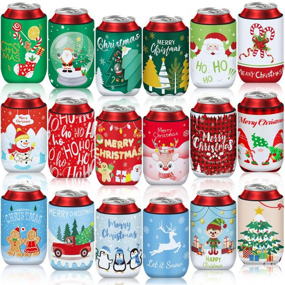 Can Cooler Sleeves SEPGLITTER, paquete de 18 diseños navideños
