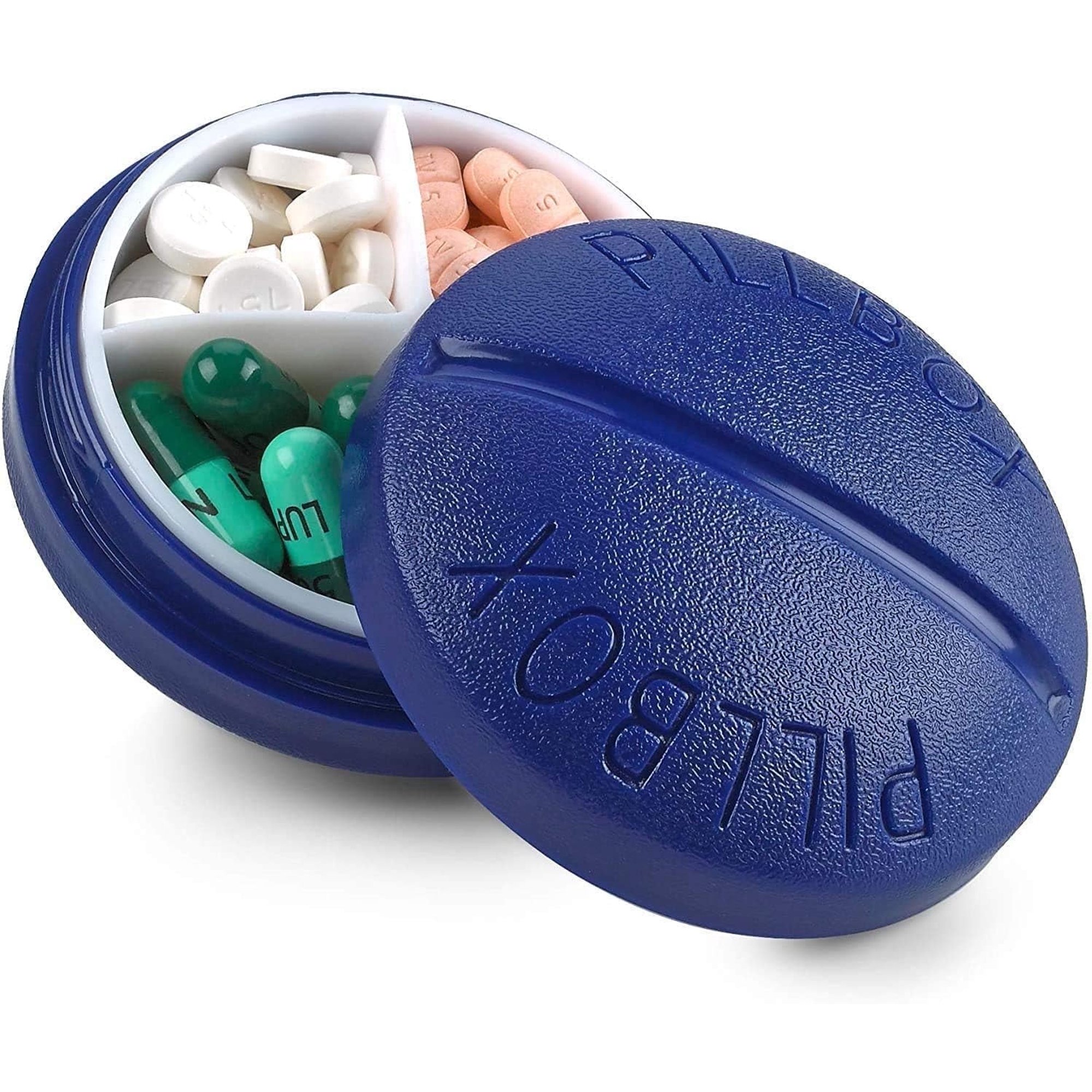 MEDca Portable Round Pill Organizer Box, Travel Medication Case