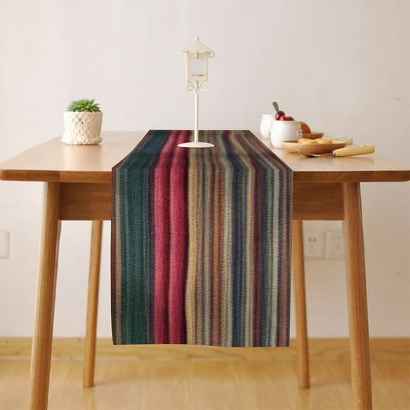 Colorful Mexican Poncho Stripes Table Runner, Seasonal Fall Winter Kitchen Dining Table Decoration for Home Party Decor 13 x 72 Inch