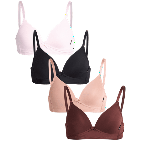 girls training bra - 4 pack a-cup molded wire-free microfiber bralette (32a-36a)