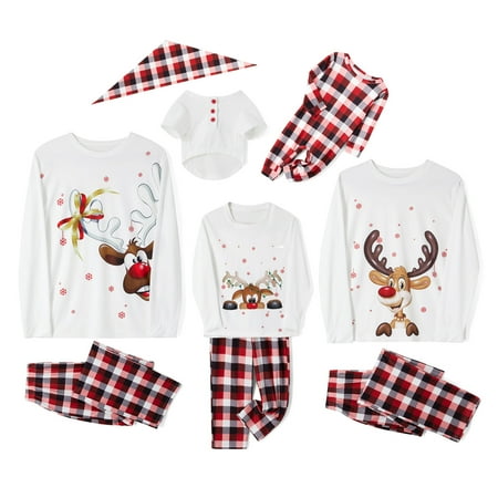 

Suanret Family Matching Christmas Pajamas Outfits Long Sleeve Elk Tops Plaid Pants Sleepwear Nightwear Pjs White Red Mom-2XL