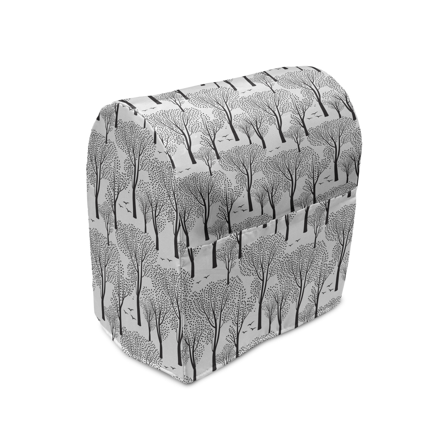 Winter Stand Mixer Cover, Monochrome Abstract Forest Pattern Trees Leaves Birds Wildlife Woodland Nature, Kitchen Appliance Organizer Bag Cover with Pockets, 5 Quarts, Black White, by Ambesonne - image 1 of 4