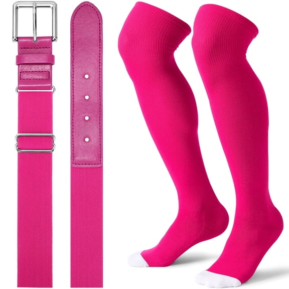 JASGOOD Baseball Socks and Belt Combo for Youth Boys Girls Over the Knee Softball Socks and Belt Knee High Football Socks
