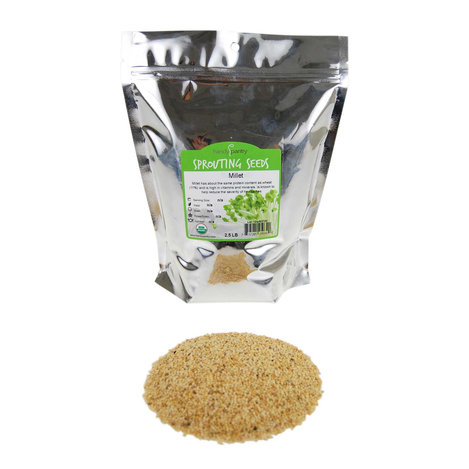 Organic Whole (Hull Intact) Millet Seeds 2.5 Lb Cereal Grain