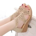 thumbnail image 3 of KBODIU Women's Open Toe Buckle Ankle Platform Wedge Sandals Women's Fish Mouth Rhinestone Hollow Out Sandals Back Zipper Wedge Heels Sandals, 3 of 4