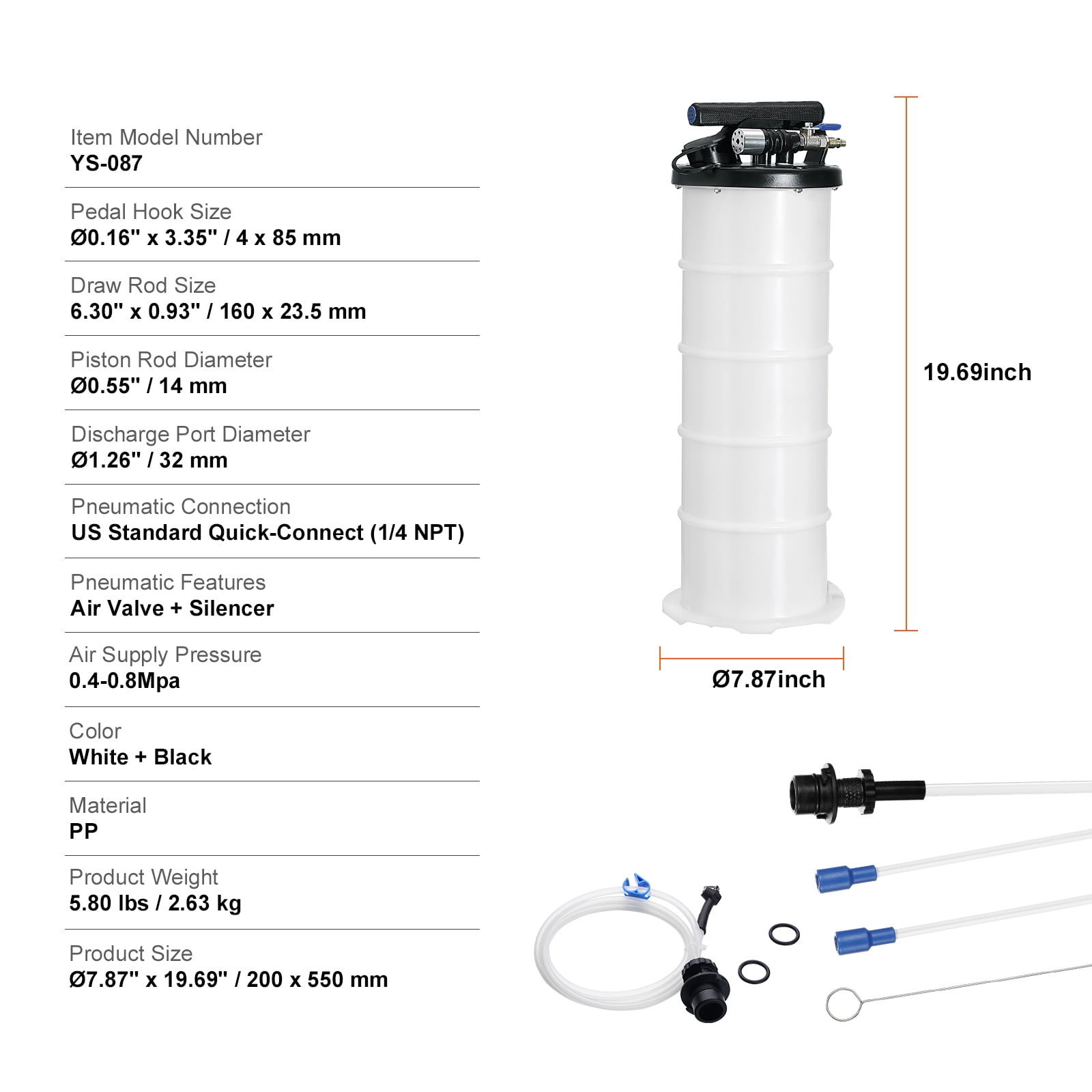 KFFKFF Fluid Extractor, 1.74 Gallons (6.5 Liters), Pneumatic/Manual Oil Changer with Dipstick and Suction Hose, Oil Change Pump for Automotive Fluids Removal