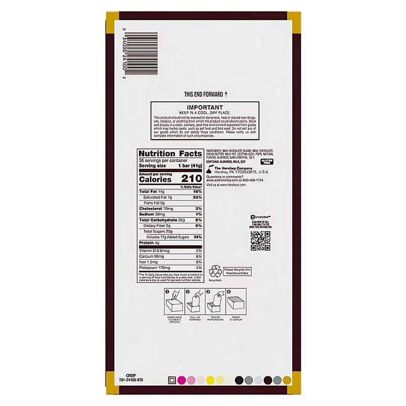 Hershey's Milk Chocolate Whole Almonds Candy Bars, 8 Pack, 1.45 oz