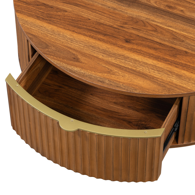 Farmhouse 35.4'' Round Wood Coffee Table with 2 Storage Drawers, Fluted Design Accent Cocktail Center Table