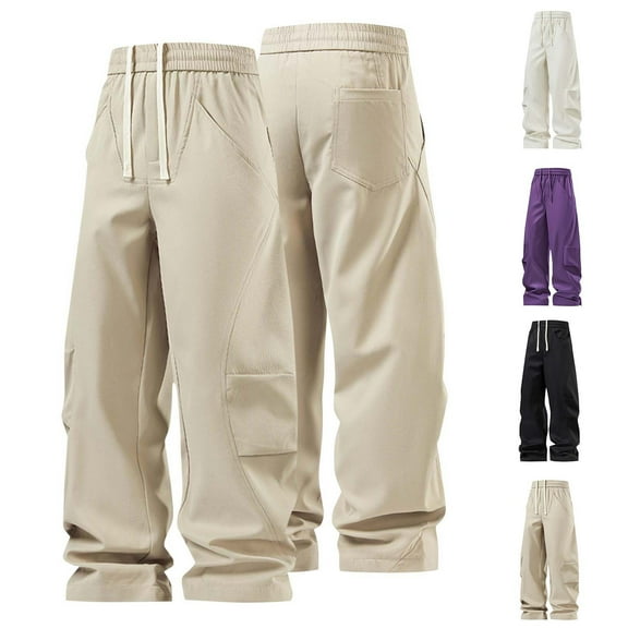 Yaltungu Mens Cargo Pants Elastic Waist Drawstring Straight Leg Loose Waterproof Windproof Casual Hiking Pants
