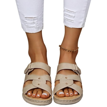 

Ymiytan Women s Footbeds Hollow Out Sandals Beach Wedge Sandal Walking Breathable Non Slip Open Toe Summer Slippers Beige 8.5