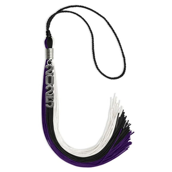 Endea Graduation Black/Purple/White Graduation Tassel with Silver Stacked Date Drop