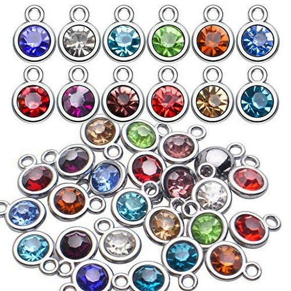 Crystal Charms,48pcs Birthstone Charms Crystal Pendant Charms 12 Months Birth Charms for Necklace Bracelet Earring DIY