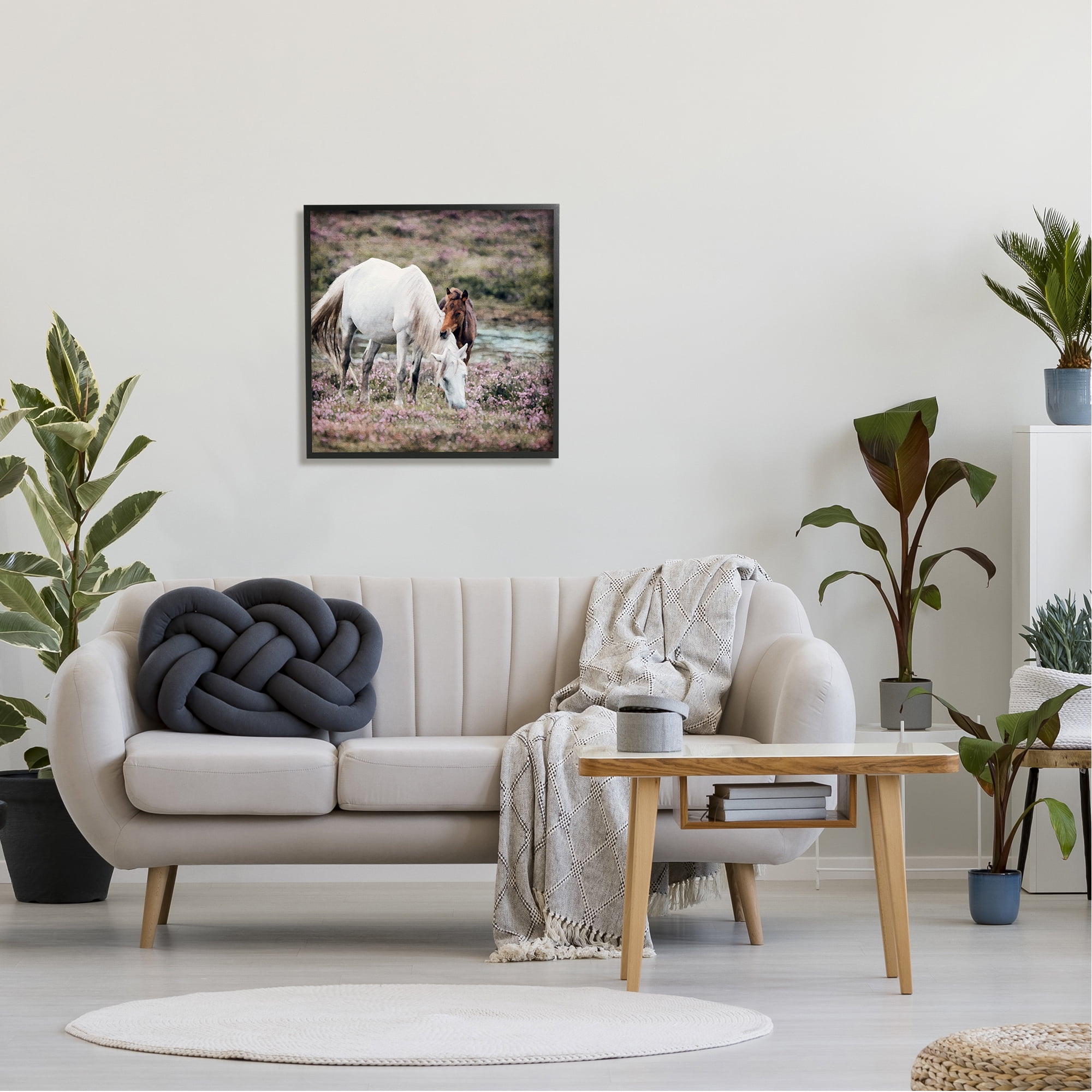 Stupell Industries Horses Grazing by River Animals & Insects Painting Black Framed Art Print Wall Art, 24 x 24