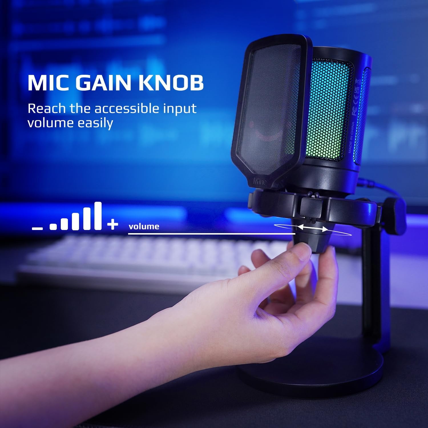 FIFINE Gaming Microphone for PC Computer PS5 PS4 Laptop, USB Streaming Microphone with RGB, Condenser, Mute Button, Gain Control for Recording-A6NEO