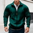thumbnail image 2 of Mens Sweatshirts Casual Full Zip Up Hoodless Pullover Stylish Stand Collar Pocket Jacket Trend Comfortable Loose Sweatshirt for Men Dark Green XXL, 2 of 4