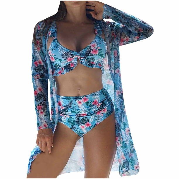 Trajes de Baño de Bikini de Mujer con Correas Impresas V Sexy Split Set de Tres Piezas, Diseño de Corte Alto para la Piscina de Playa Y las Vacaciones de Verano