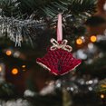 thumbnail image 4 of YIKA Christmas Wine Red Flocking Bow And Star And Double Bells Pendant Christmas Tree Ornaments A, 4 of 6