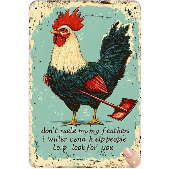 Vintage Rooster Chicken Metal Sign 8x12 Inch Farmhouse Decor Aluminum Tin Poster with Axe Rustic Wall Art for Kitchen Bathroom Bedroom Dorm Bar Cafe Country Home Office Retro Aesthetic Decoration