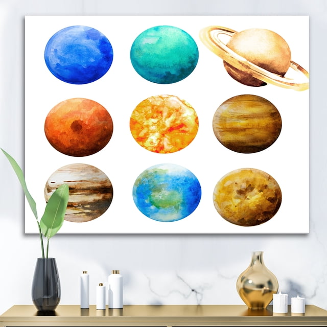 Designart - Various Planets In Orbit - Modern Canvas Wall Art Print