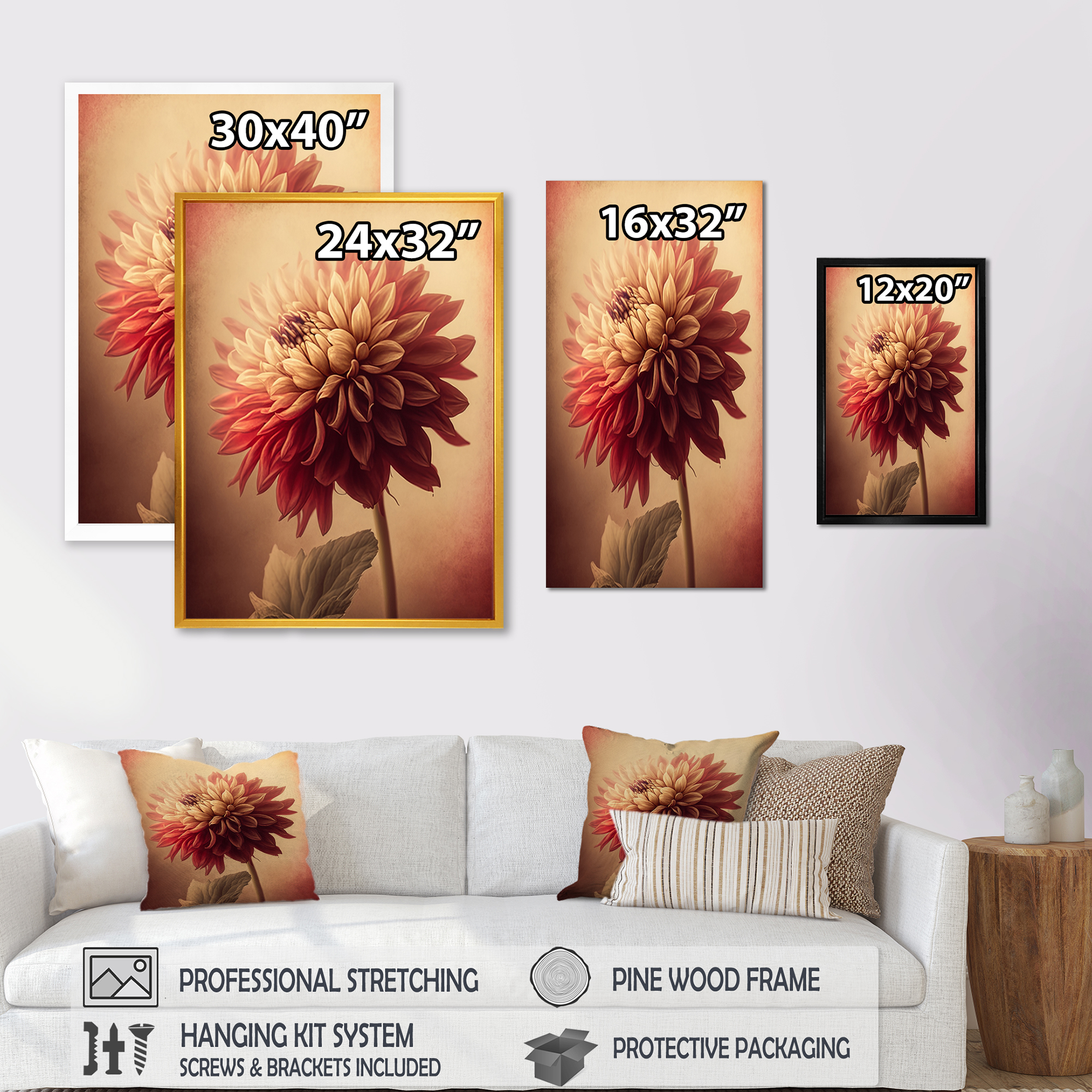 Designart Orange Dahlia Flower VI Canvas Wall Art