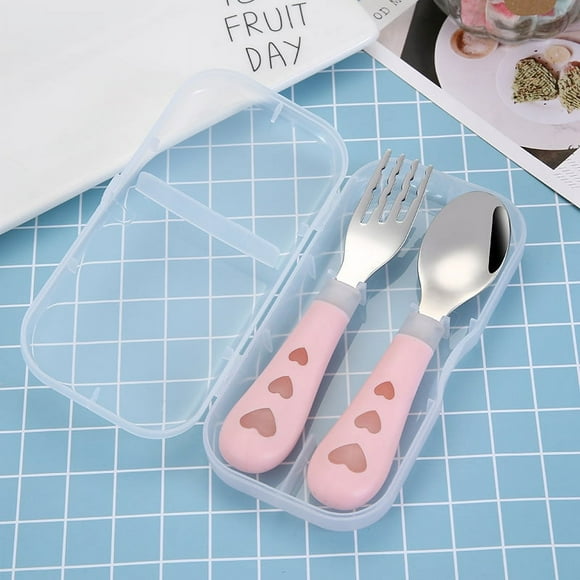 Juego de dos piezas de cuchara y tenedor de acero inoxidable 304 para niños, regalo, juego de vajilla creativa para aprender a comer para bebés en caja de jardín de infantes