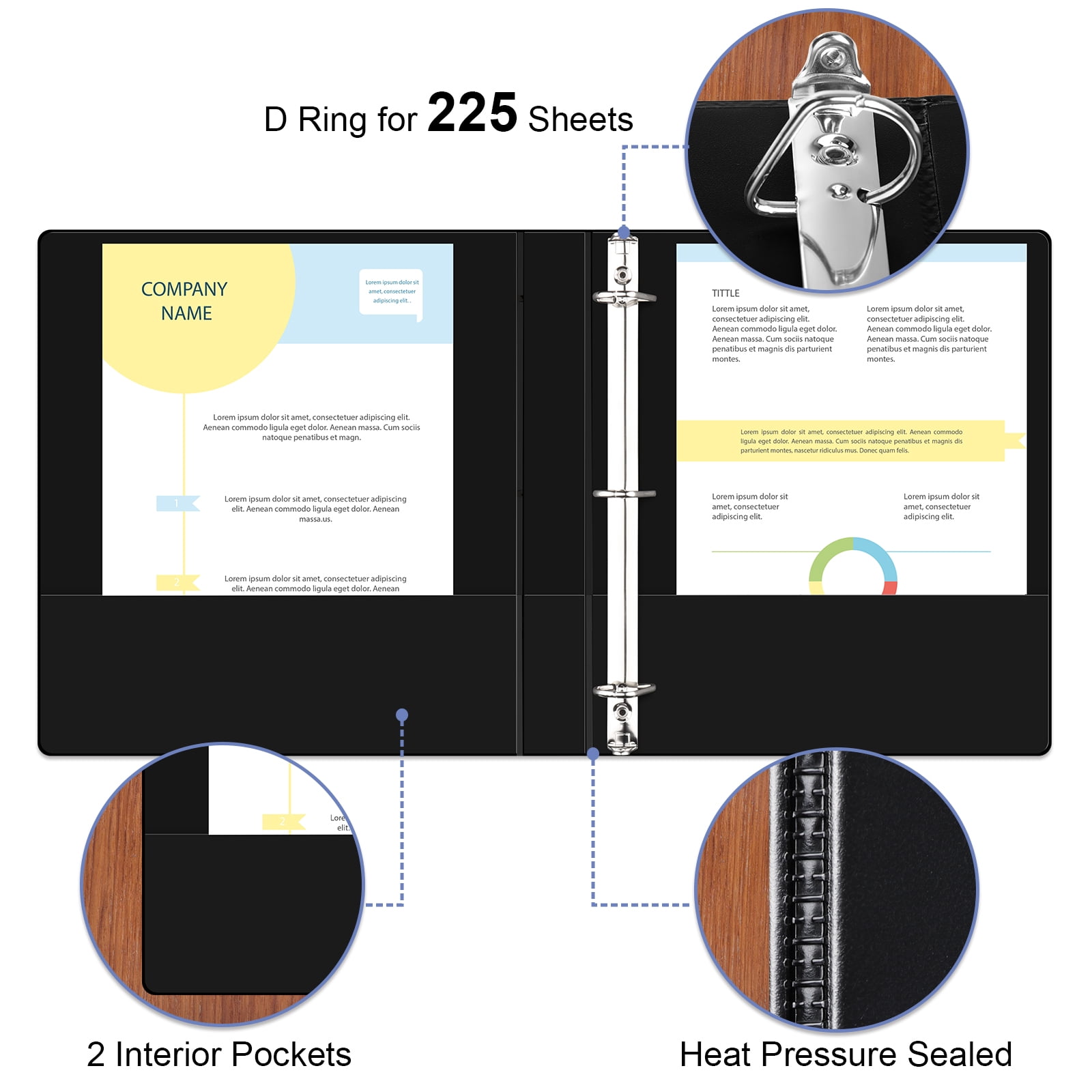 Comix Sturdy 1 inch 3 Ring Binder with View Cover,D-Ring, 225 Sheets Capacity of Letter-Size Paper, 12 Pack Black 2mm-thick