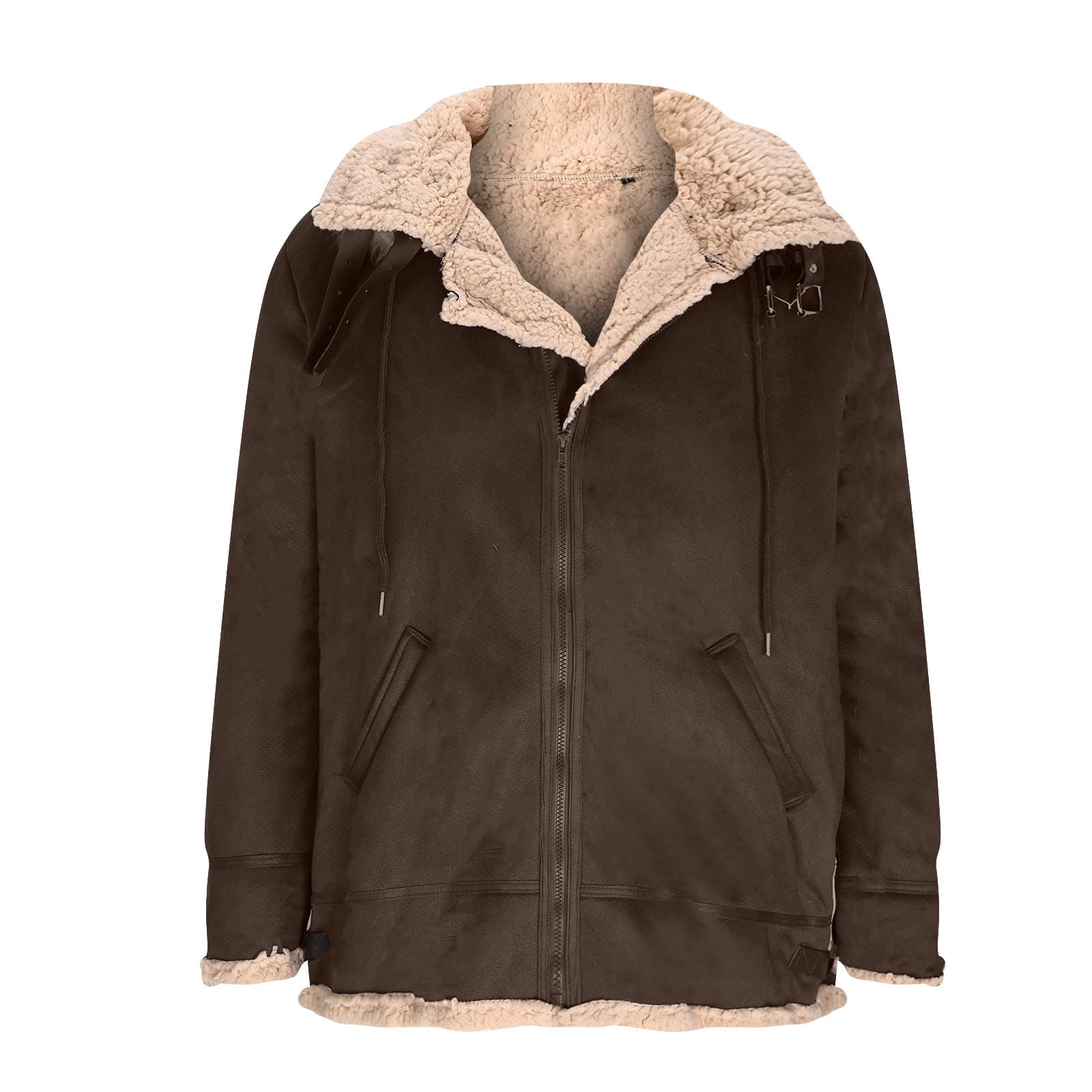 UQJfacai Mens Faux Suede Leather Jacket Sherpa Lined Collared Trucker Cargo Coat Winter Warm Thick Casual Outerwear with Pockets