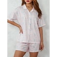 thumbnail image 4 of Women’s 2 Piece Pajamas Set Short Sleeve Print Button Down Shirt + Shorts Set Loungewear, 4 of 10
