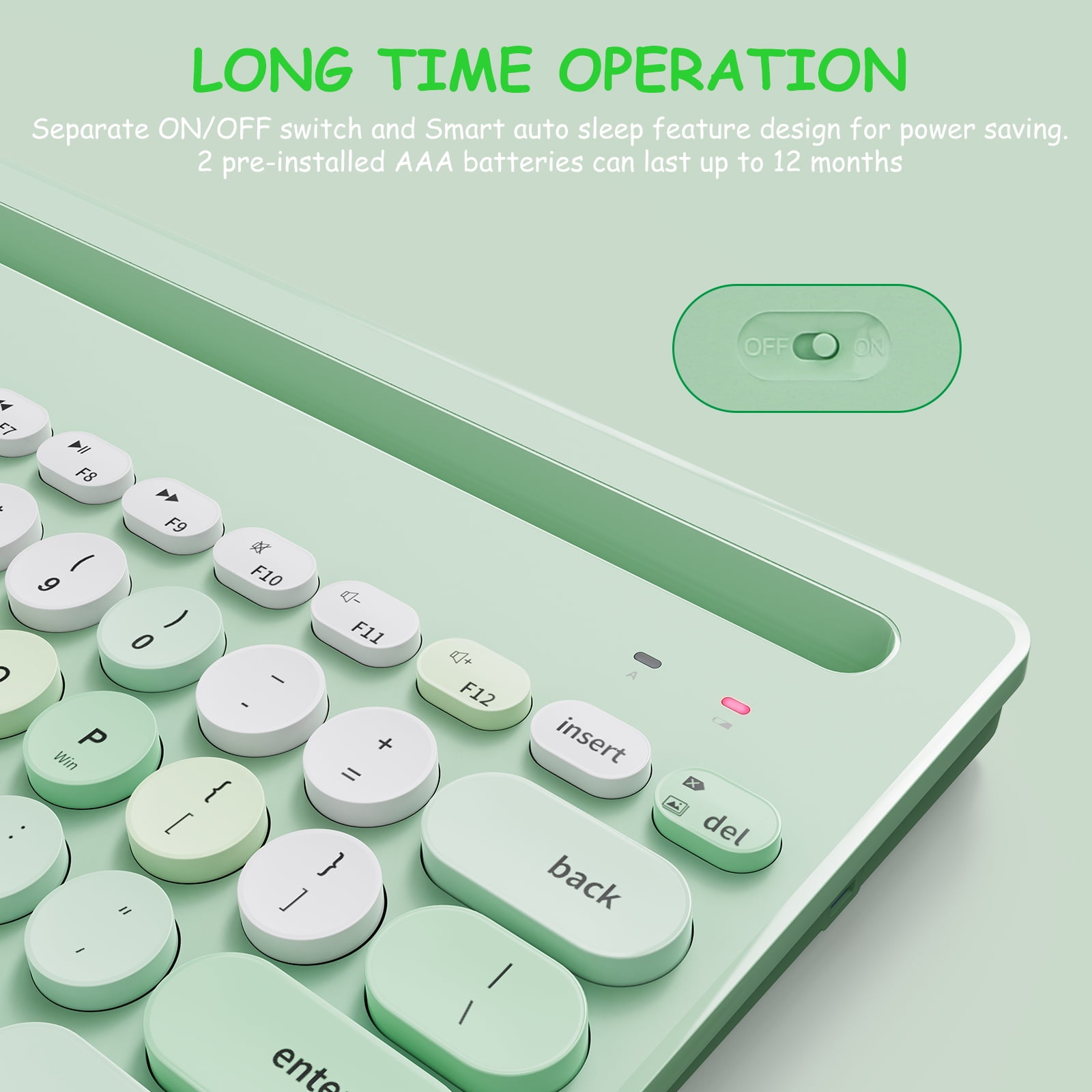 Wireless Keyboard Multi-Device, Bluetooth and 2.4G Dual Mode, Switch to 3 Devices for Cellphone, Tablet, PC, Smart TV, MacBook iOS Android Windows, Green