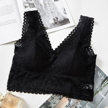 

ERTUTUYI Lace Bra No rims Underwears Vest style Lace Underwears Black