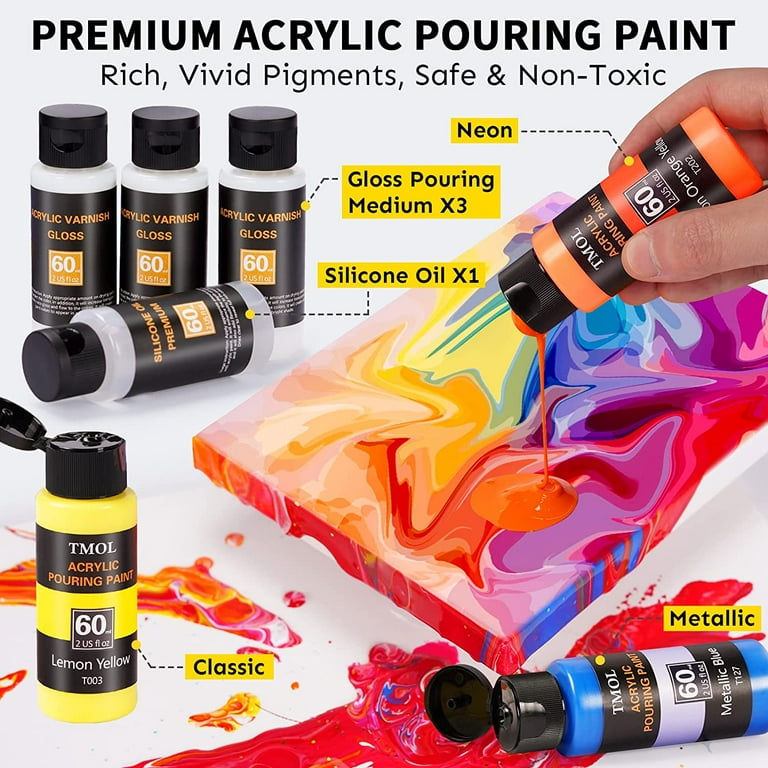WA Portman 38 Pc Paint Pouring Kit with Silicone Oil for Acrylic Pouring -  Acrylic Pouring Paint Kit with 6 Bottles of Ready to Pour Acrylic Pouring